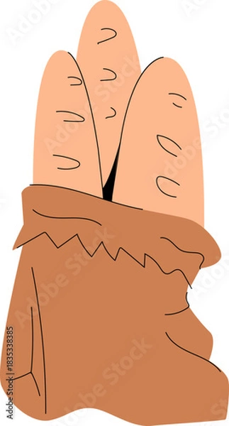 Obraz Paper Bag with Baguette Inside Vector Illustration