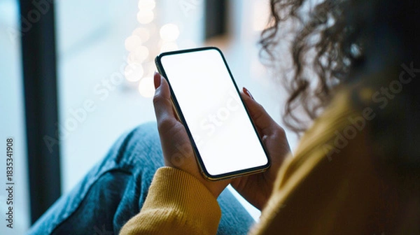 Fototapeta スマホ画面を見る女性の手元
