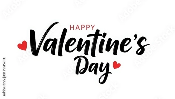 Fototapeta Happy valentine's day modern script text design with red hearts