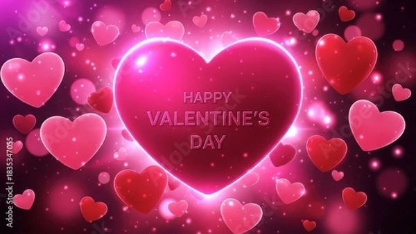Fototapeta Happy valentine's day glowing heart and romantic bokeh background