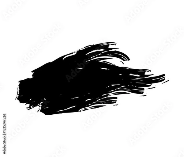 Obraz Black Abstract Brush Stroke Texture on White Background – Ink Paint Splash, Grunge Artistic Shape, Dynamic Vector Design Element