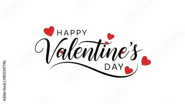Fototapeta Happy valentine's day calligraphic text with red hearts design