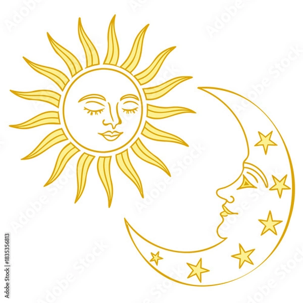 Fototapeta Sun moon and clouds vector illustration icon