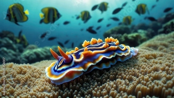 Obraz Vibrant sea slug resting on coral reef
