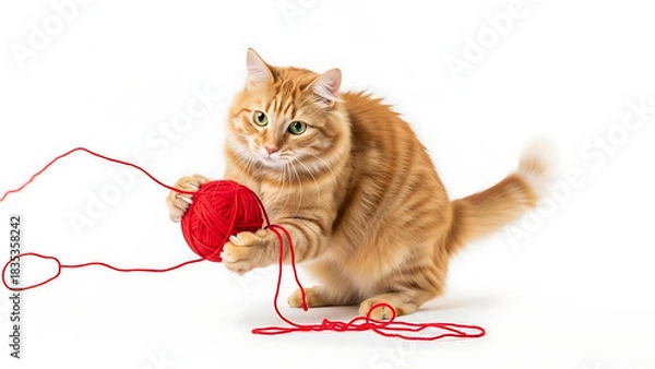 Fototapeta Cat playing yarn
