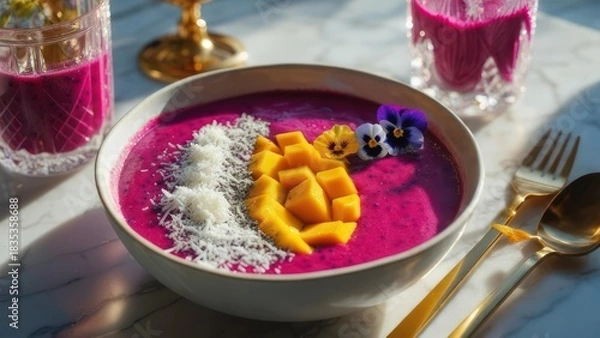Obraz Vibrant smoothie bowl with mango and flowers