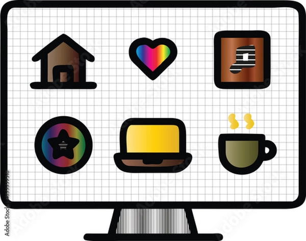 Fototapeta Flat design vector computer and mobile applications icon set with symbols for web, internet, business, home, phone, and money