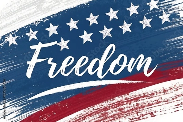 Fototapeta Freedom And American Flag Brush Stroke Design Featuring Bold Script Freedom

