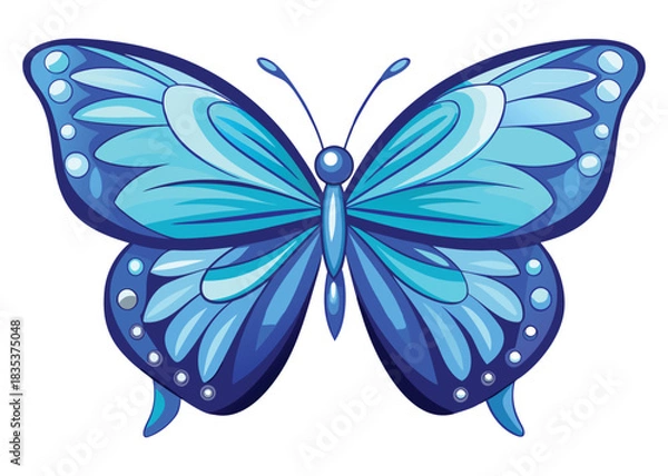 Fototapeta Exquisite vibrant blue butterfly with intricate wing patterns and delicate antennae isolated on a clean white background for design projects