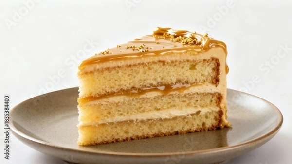 Fototapeta Single Serving of Butterscotch Cake on Brown Plate