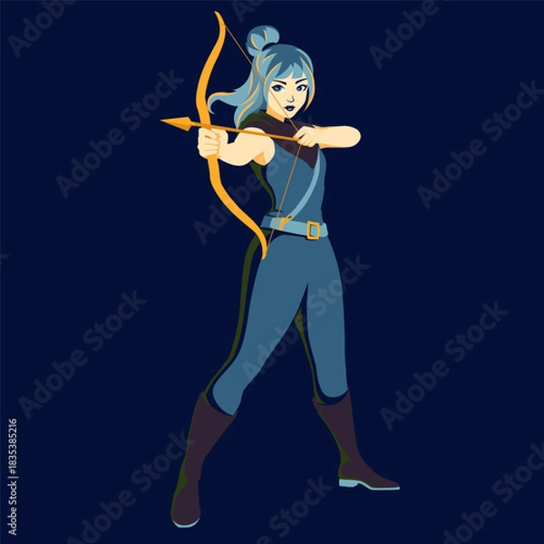 Obraz A cute girl with a golden bow and arrow. Sagittarius zodiac sign. Vector illustration.
