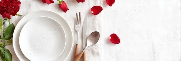 Fototapeta White plate with a fork and spoon on it