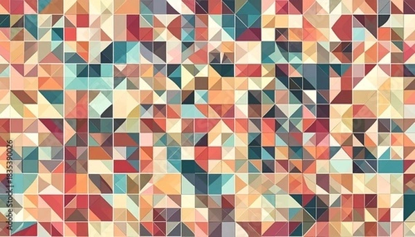 Fototapeta Colorful Geometric Mosaic Pattern with Triangular Textures and Randomized Square Arrangement