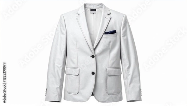 Fototapeta White Blazer with Notched Lapel and Pocket Square on Plain Background