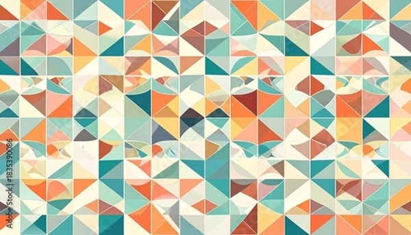 Fototapeta Colorful Geometric Mosaic Pattern with Triangular Textures and Randomized Square Arrangement