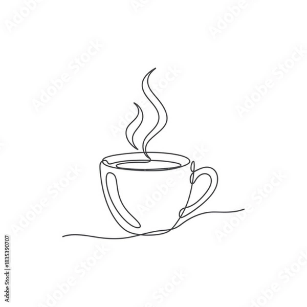 Obraz Coffee cup with steam continuous line cafe beverage icon vector illusration