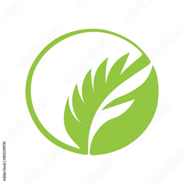 Fototapeta Green Circle Leaf Flat Vector Icon – Modern Eco Organic Symbol for Sustainable Branding