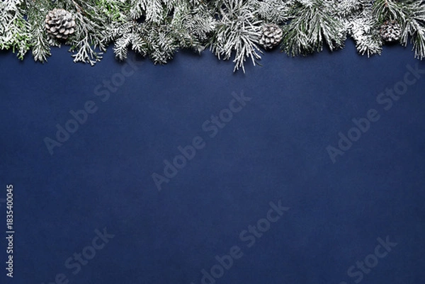 Fototapeta Frozen fir branches with cones