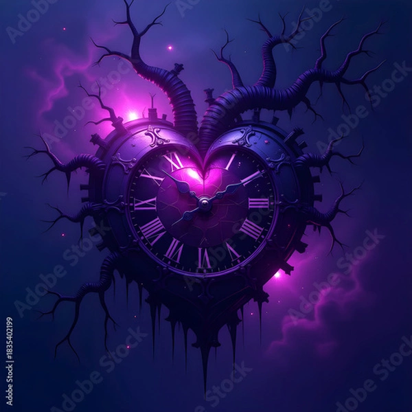 Fototapeta A magical steampunk clock floating in the sky.