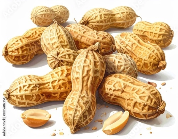 Fototapeta Heap of peanuts in shells and sliced halves