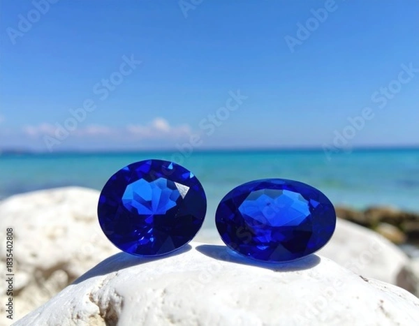 Fototapeta Gemstones on rock with ocean view