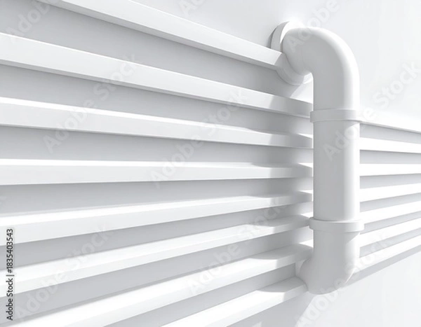 Fototapeta White pipe on ribbed wall, abstract, clean, geometric
