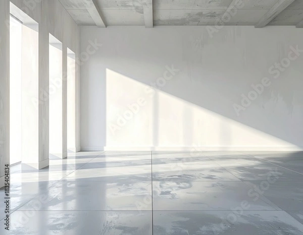 Fototapeta Empty room with sunlight shining through windows