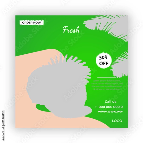 Fototapeta Fresh coconut social media post template 