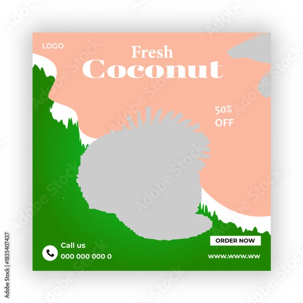 Fototapeta Fresh coconut social media post template 