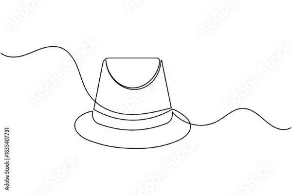 Obraz Continuous line art drawing of a classic fedora hat illustration