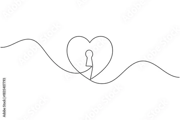 Obraz Minimalist continuous line art heart with keyhole, love secret