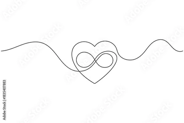 Obraz Love and eternity: continuous line drawing of heart and infinity.