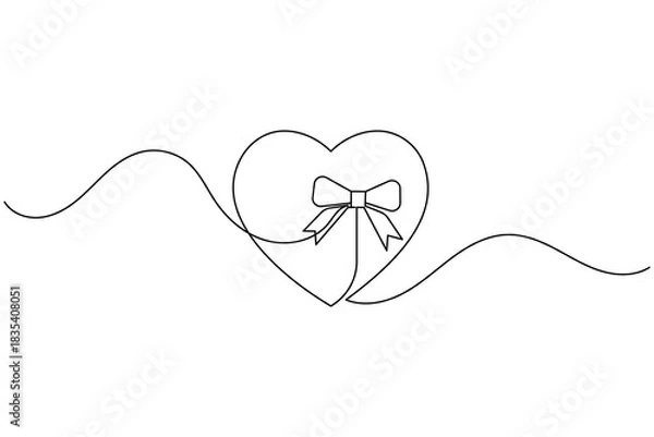 Fototapeta Minimalist one line art heart with bow present vector graphic