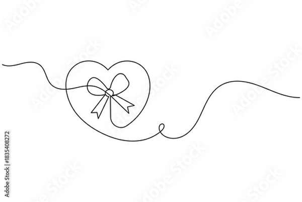 Obraz Continuous line drawing of a heart shape with a bow, gift concept