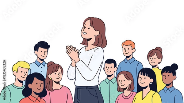 Fototapeta Confident leader applauding diverse team members celebrating shared success and achievement in a bright setting