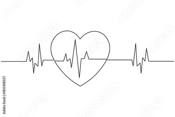 Obraz Heartbeat line and heart continuous line drawing on white