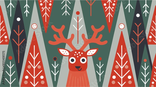 Obraz Charming Scandinavian style reindeer pattern delights with festive forest and modern winter design