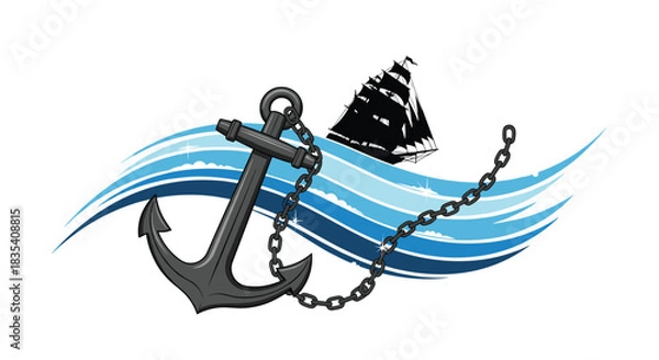 Fototapeta Vintage sailing ship and anchor design evokes nostalgia and maritime adventure on the waves, perfect for nautical themes and travel inspiration