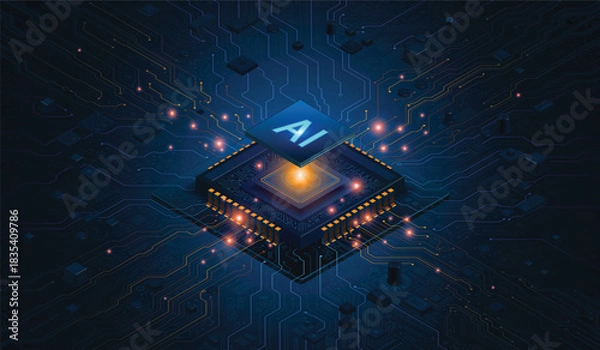 Obraz AI Processor: Digital Brain Core and High-Speed Global Data Network