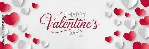 Fototapeta Elegant red and white hearts celebrate happy valentine s day with script text