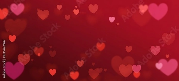 Fototapeta Soft focus red hearts bokeh background for romantic celebrations and valentines day