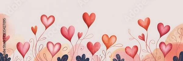 Fototapeta Whimsical watercolor hearts floating like balloons above a soft textured background