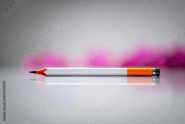 Fototapeta White Pencil on Reflective Surface