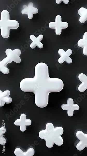Fototapeta White Plus Signs on Black Background