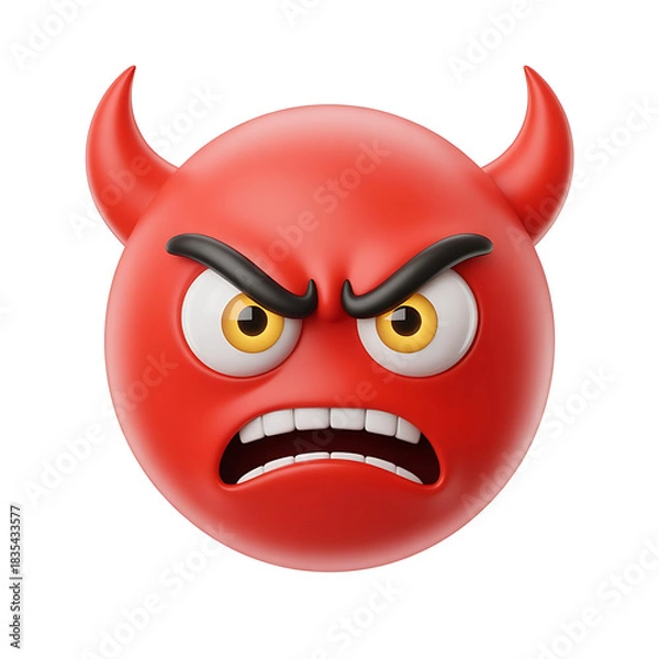 Obraz A cute, funny red devil cartoon mascot character vector illustration with a smiling face and horns, perfect for Halloween, an evil icon, or a happy symbol design