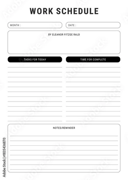 Obraz Work Schedule Template | Weekly Employee Planner | Printable Work Hours Sheet