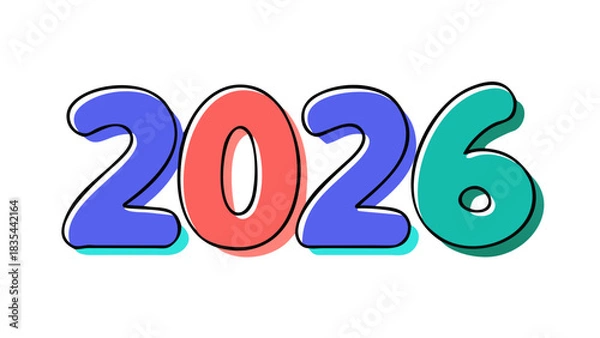 Obraz cartoon text 2026 vector, new year 
