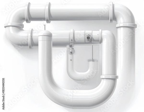 Fototapeta White pipes connect in curves, 3D rendering
