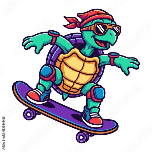 Obraz Cartoon Turtle Riding a Skateboard