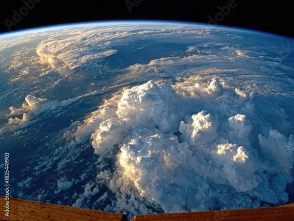 Fototapeta Earth view from space showing clouds and atmosphere  